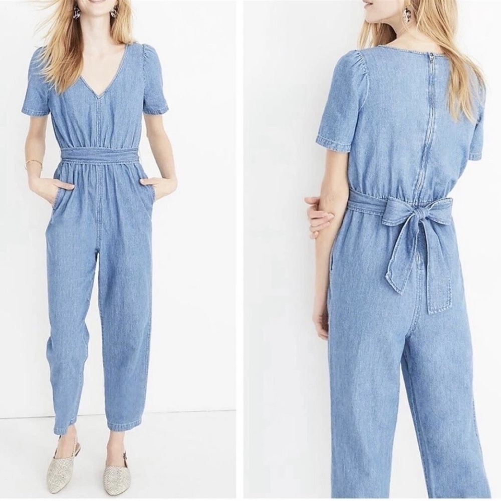 Madewell Denim V-Neck Short Sleeve Jumpsuit, Size 10